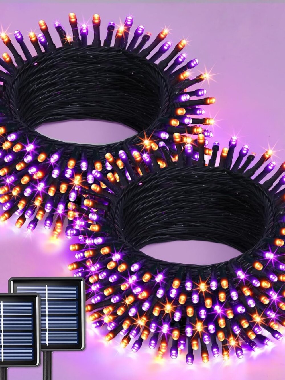 2 Pack Halloween Solar Lights Total 400LED 151FT Orange and Purple